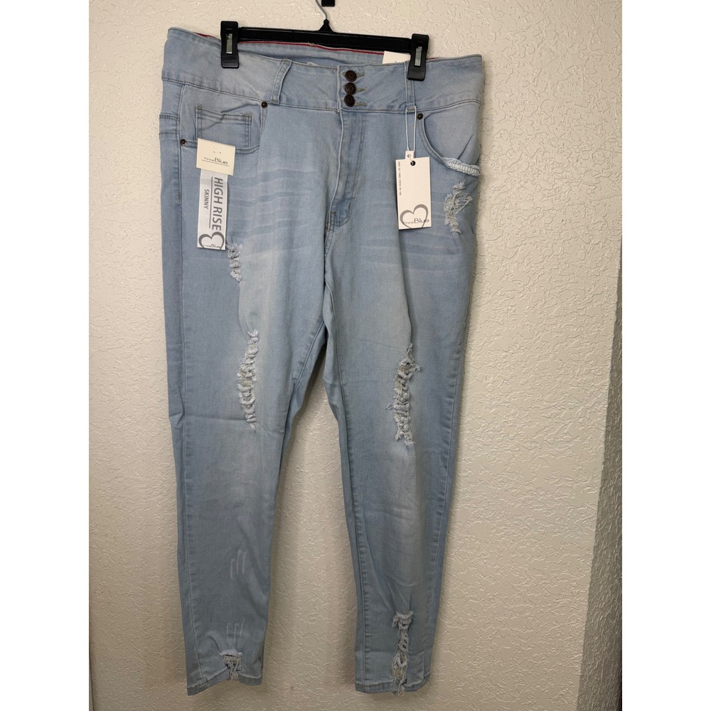 Vince Blue Womens Plus Size 20 High Rise Skinny Jeans Light Wash Distressed NWT